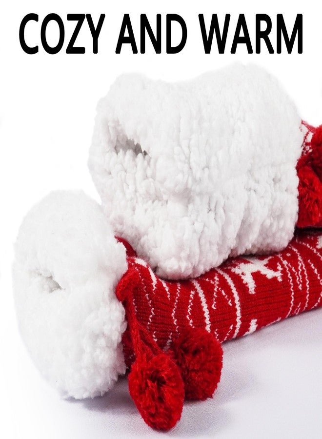 BenSorts Womens Slipper Socks Warm Lining Soft Cozy Fuzzy Winter Thick Stocking Stuffer Christmas House Socks with Non-Slip Grippers for ladies Gifts Christmas Red - Image 2